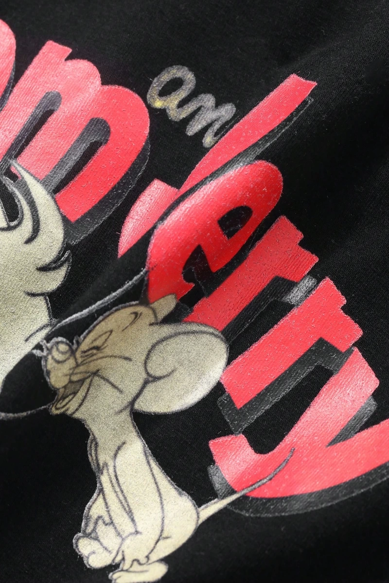 DAZY TOM AND JERRY X DAZY Kadın Yuvarlak Yaka Fitted Baskılı Kısa Kollu Basit Tişört, Günlük