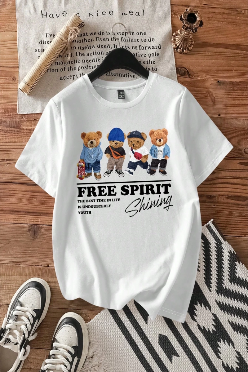 DAZY Yaz Yeni Temel Baskılı Rahat Hafta Sonu Kadın Tişörtü