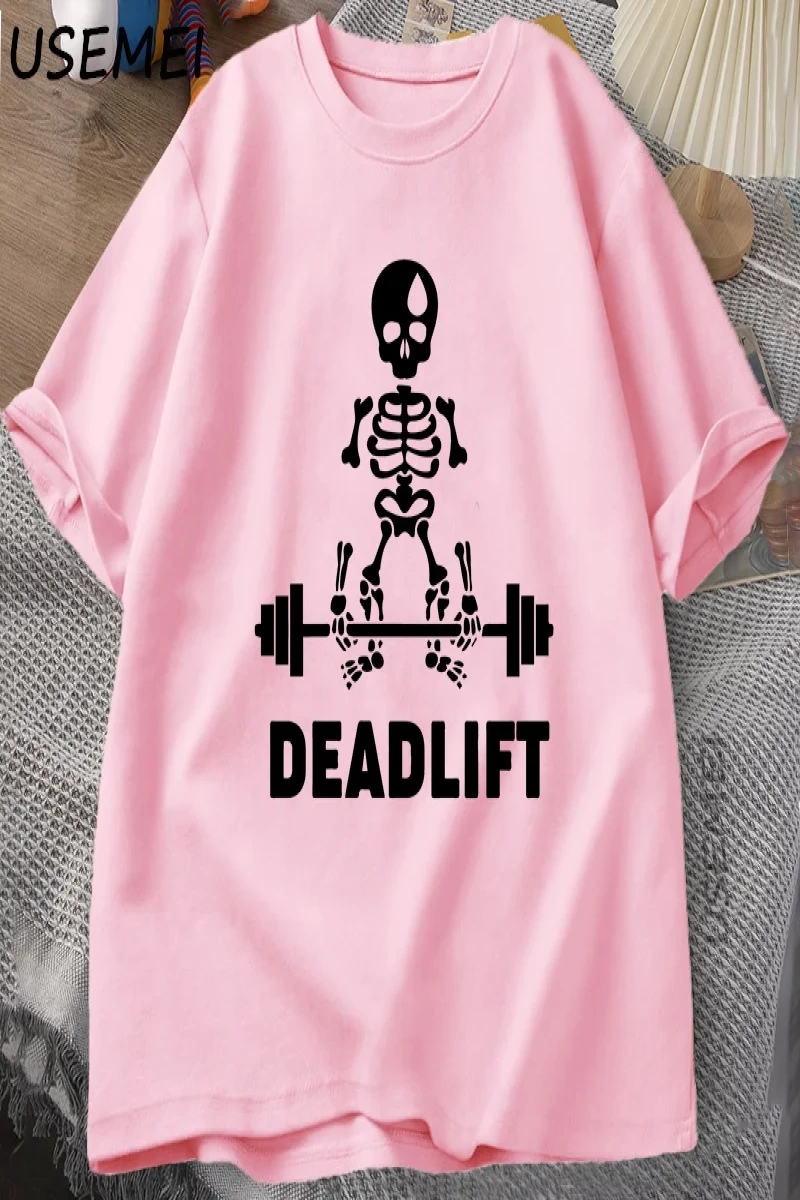 Deadlift İskelet Hayalet Grafik Tee Komik Spor Salonu Sevgilisi T-shirt Baskı Büyük Boy T-shi 3013