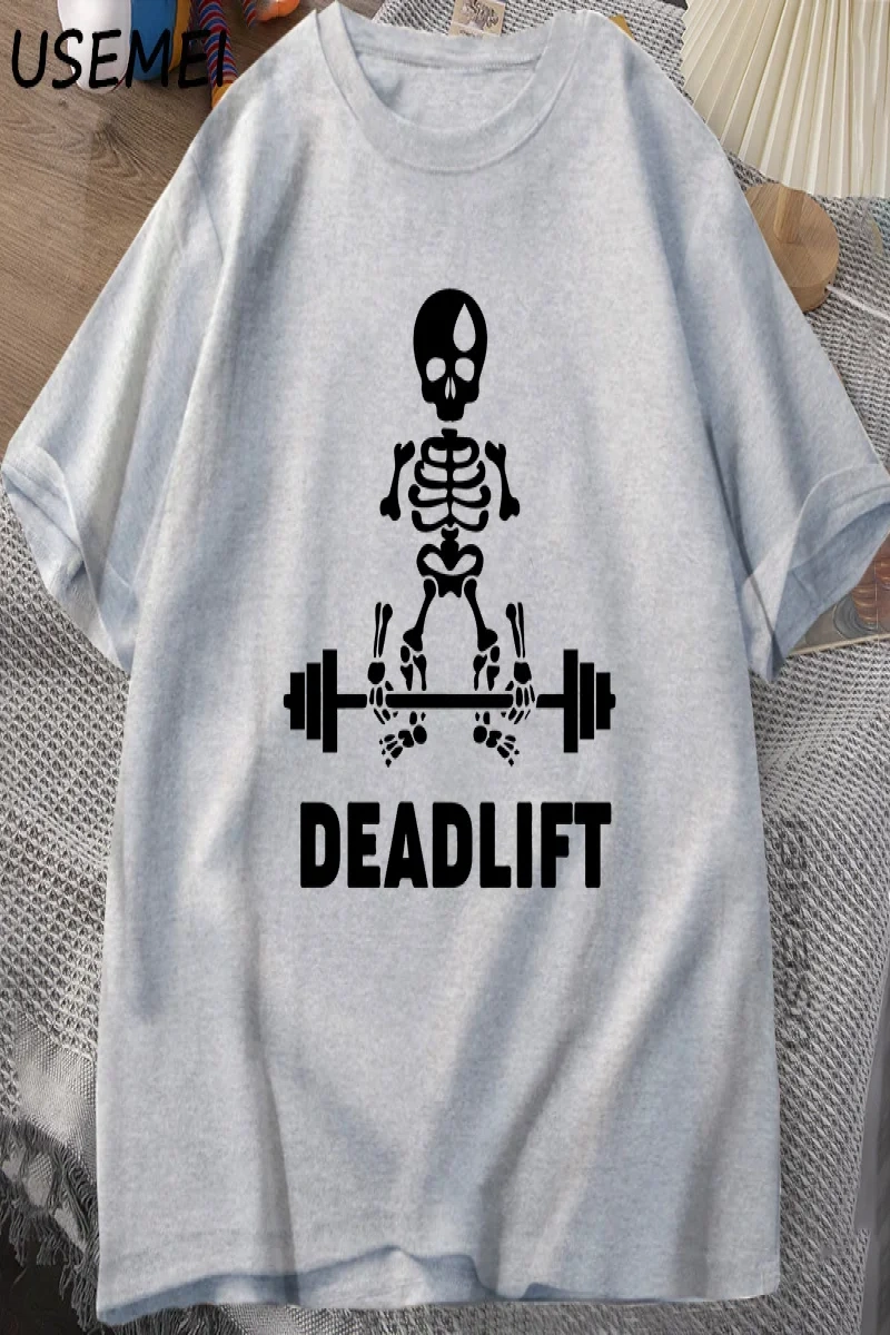 Deadlift İskelet Hayalet Grafik Tee Komik Spor Salonu Sevgilisi T-shirt Baskı Büyük Boy T-shi 3013