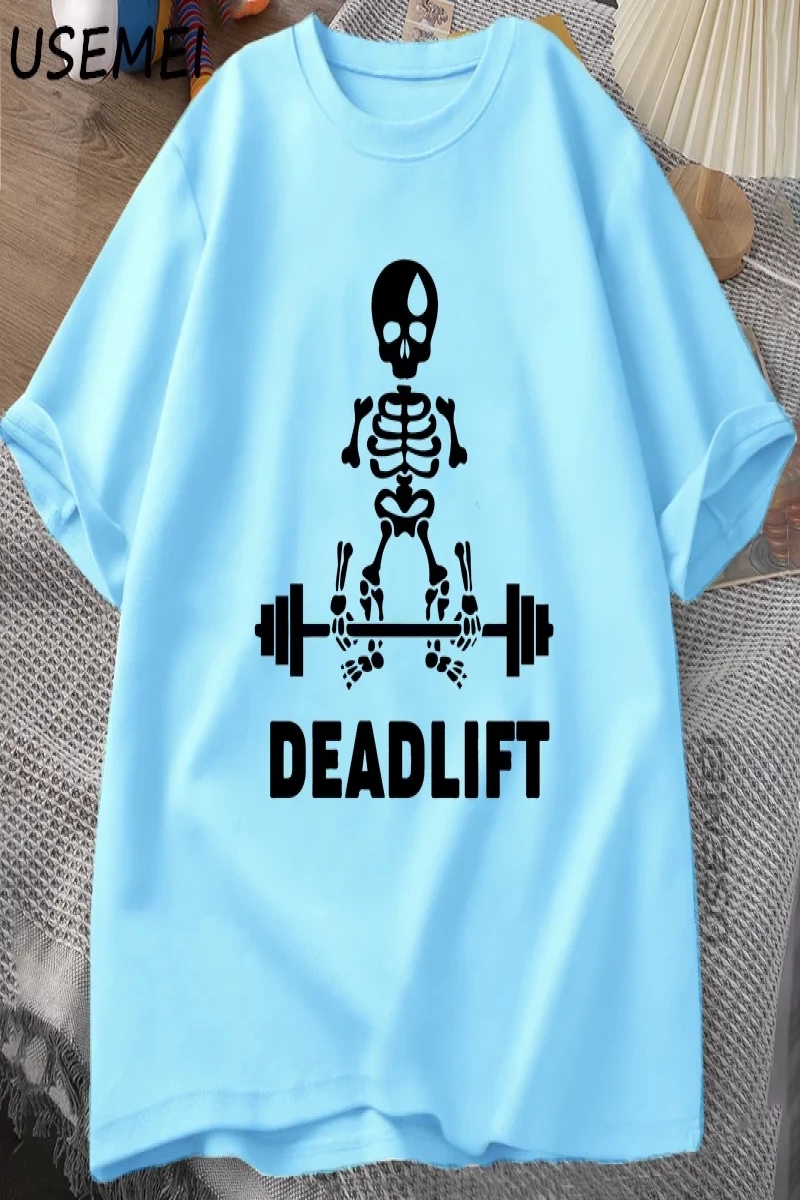 Deadlift İskelet Hayalet Grafik Tee Komik Spor Salonu Sevgilisi T-shirt Baskı Büyük Boy T-shi 3013