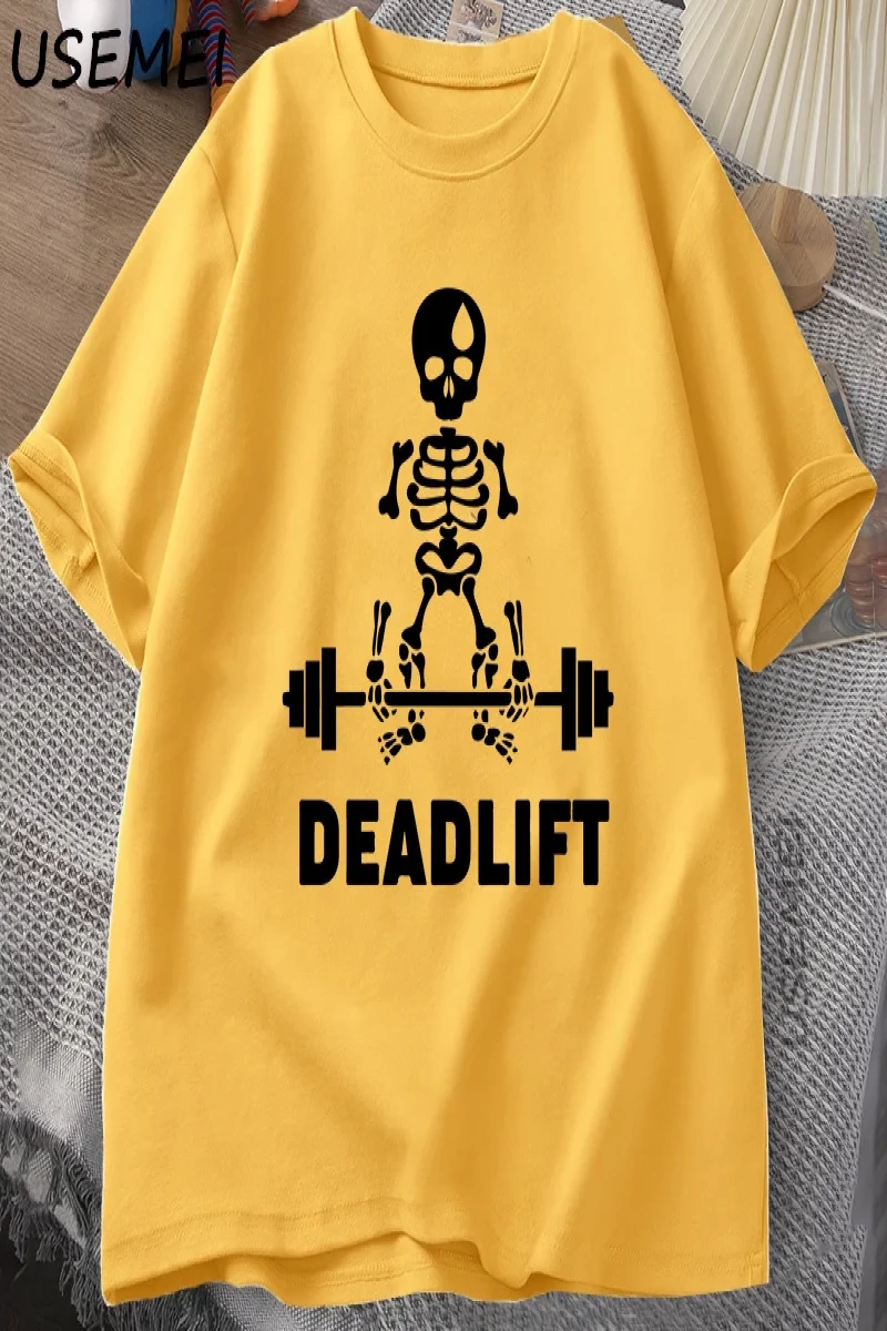 Deadlift İskelet Hayalet Grafik Tee Komik Spor Salonu Sevgilisi T-shirt Baskı Büyük Boy T-shi 3013