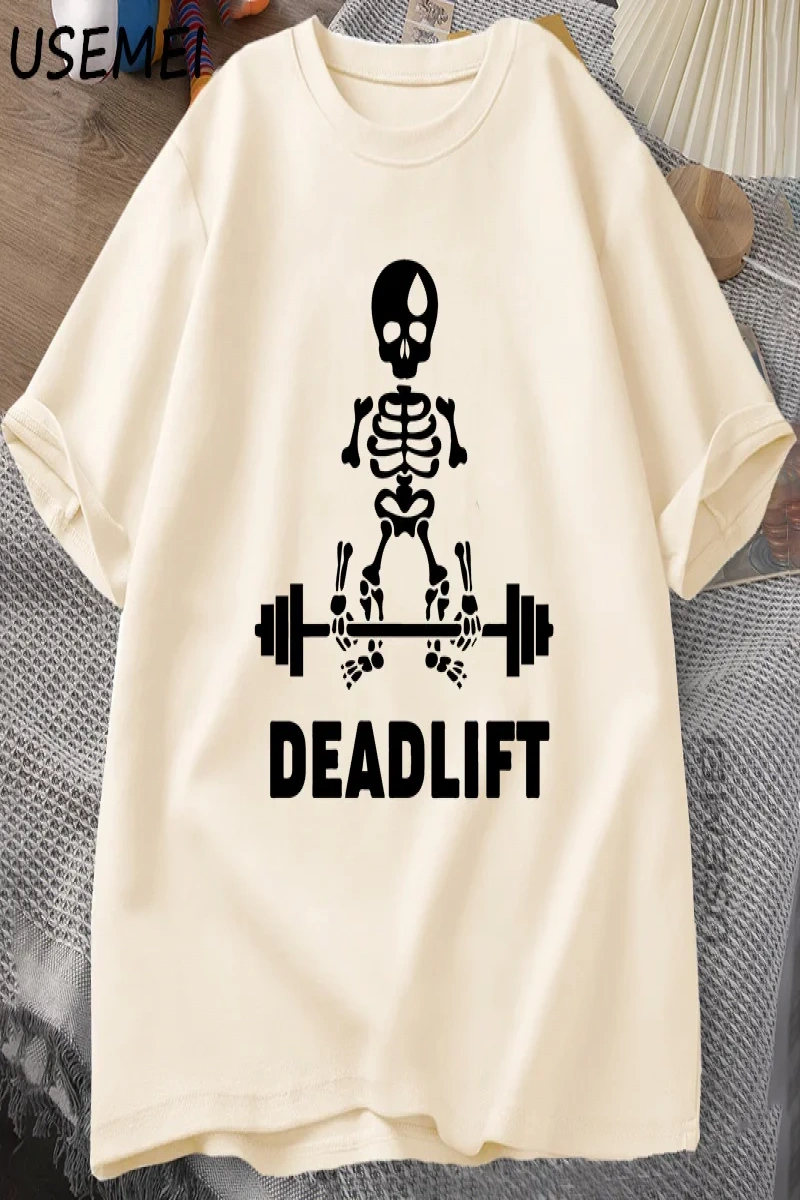 Deadlift İskelet Hayalet Grafik Tee Komik Spor Salonu Sevgilisi T-shirt Baskı Büyük Boy T-shi 3013