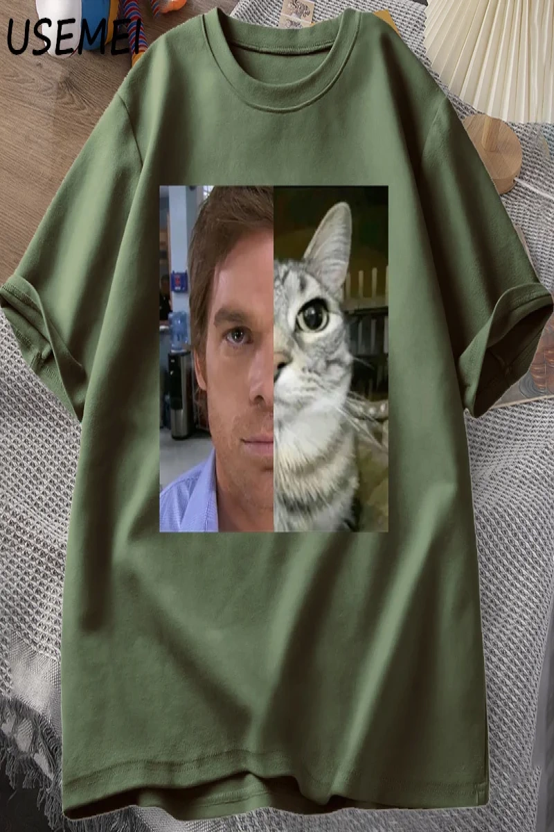 Dexter Morgan Kedi T-shirt Komik Pamuk Kısa Kollu O Boyun Tshirt Unisex Streetwear Erkek Giys 2802