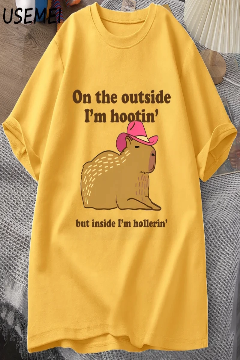Dışarıda ben Hootin Capybara tişörtleri adam batı ruh sağlığı T-Shirt kovboy Cowgirl komik Me 3074