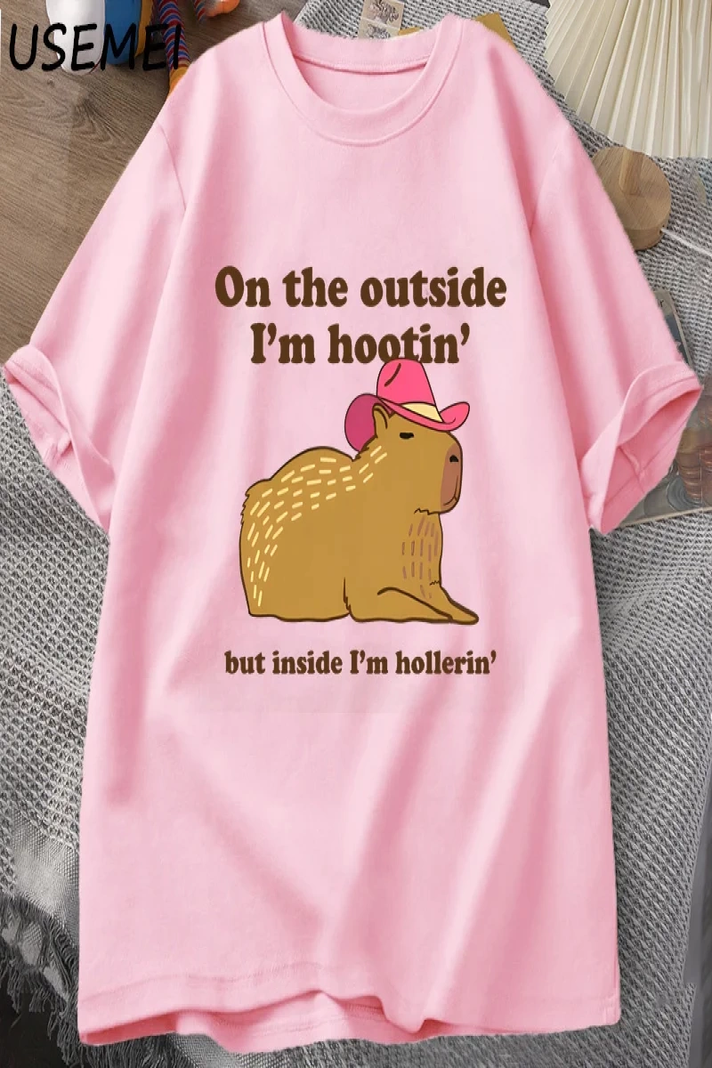 Dışarıda ben Hootin Capybara tişörtleri adam batı ruh sağlığı T-Shirt kovboy Cowgirl komik Me 3074