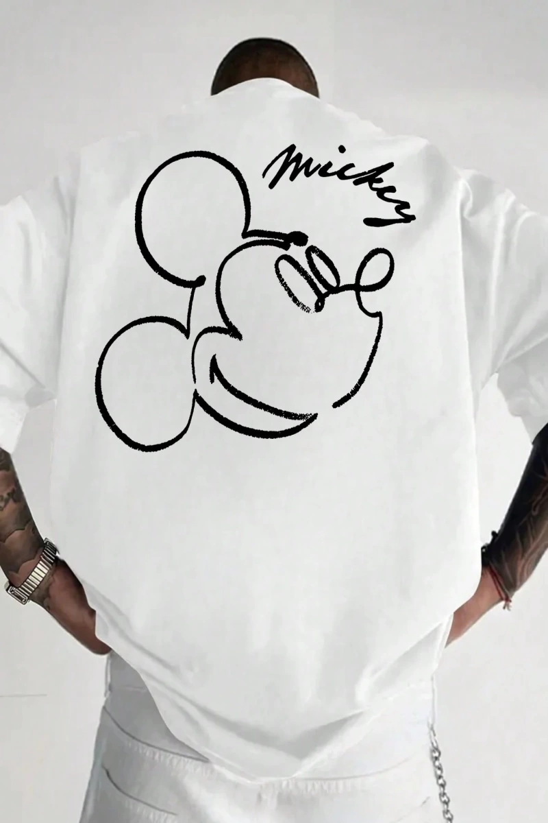 Disney Disney Collab Mickey Mouse Casual Karikatür Baskılı Kısa Kollu Tişört Erkekler İçin, Y