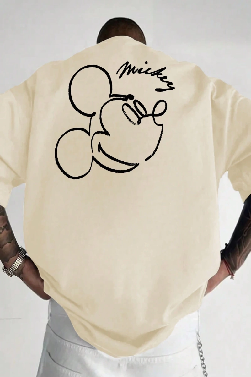 Disney Disney Collab Mickey Mouse Casual Karikatür Baskılı Kısa Kollu Tişört Erkekler İçin, Y