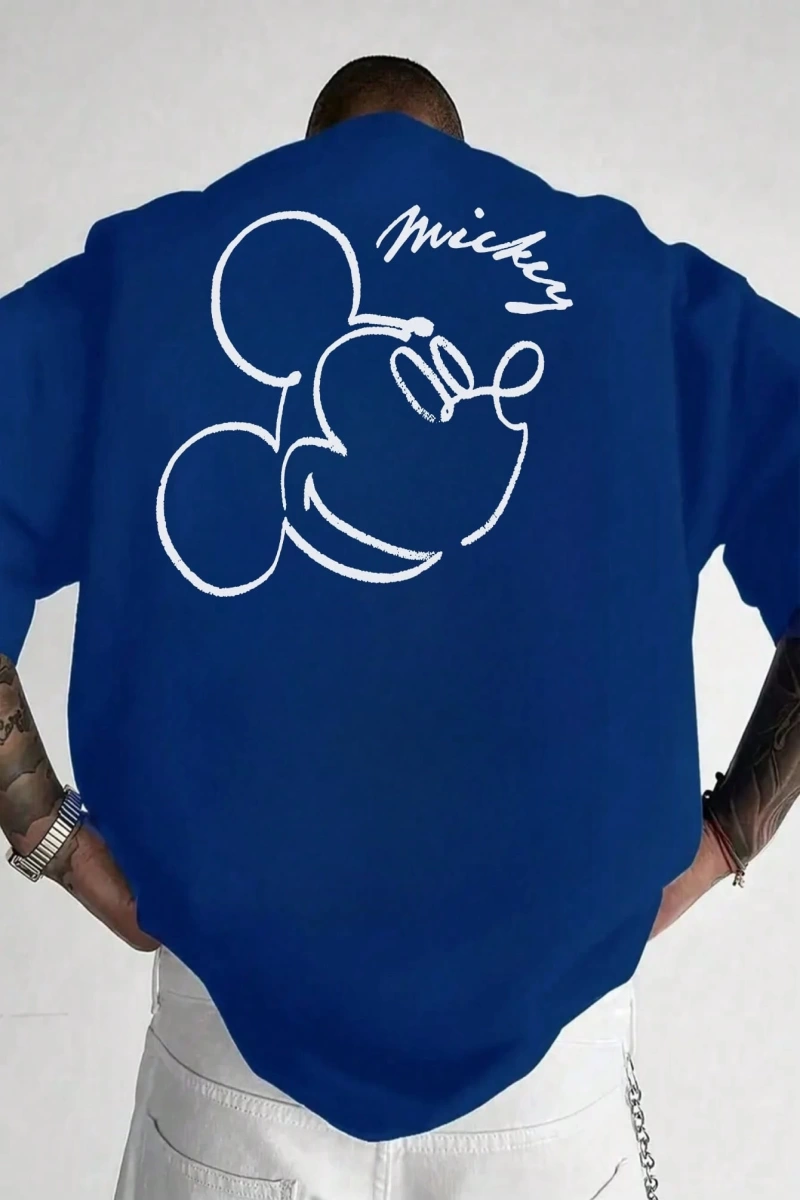 Disney Disney Collab Mickey Mouse Casual Karikatür Baskılı Kısa Kollu Tişört Erkekler İçin, Y