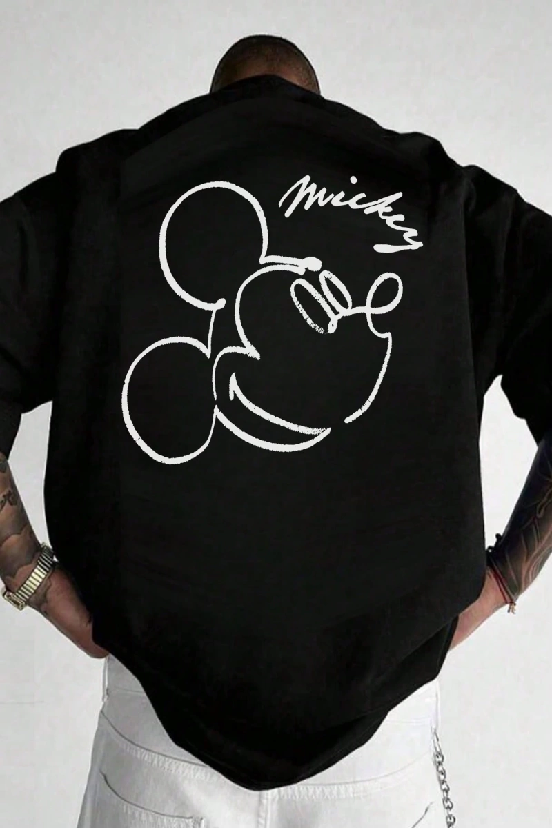 Disney Disney Collab Mickey Mouse Casual Karikatür Baskılı Kısa Kollu Tişört Erkekler İçin, Y