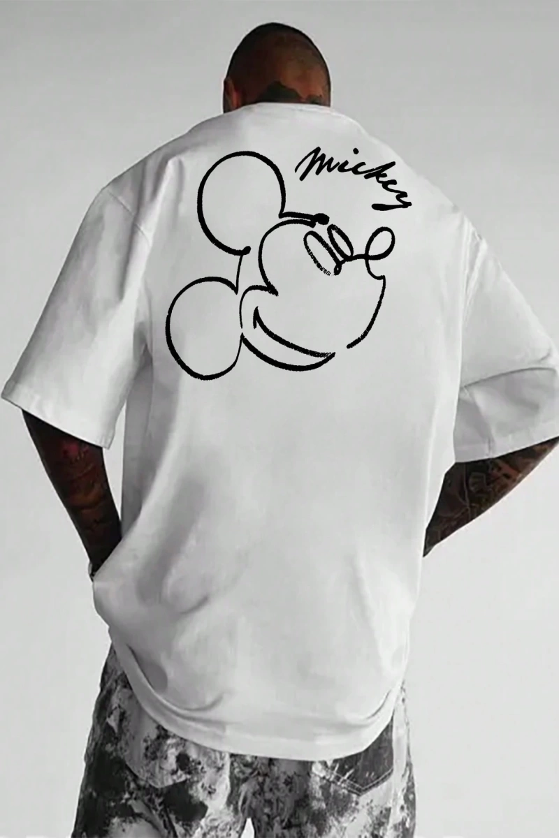Disney Disney Collab Mickey Mouse Casual Karikatür Baskılı Kısa Kollu Tişört Erkekler İçin, Y