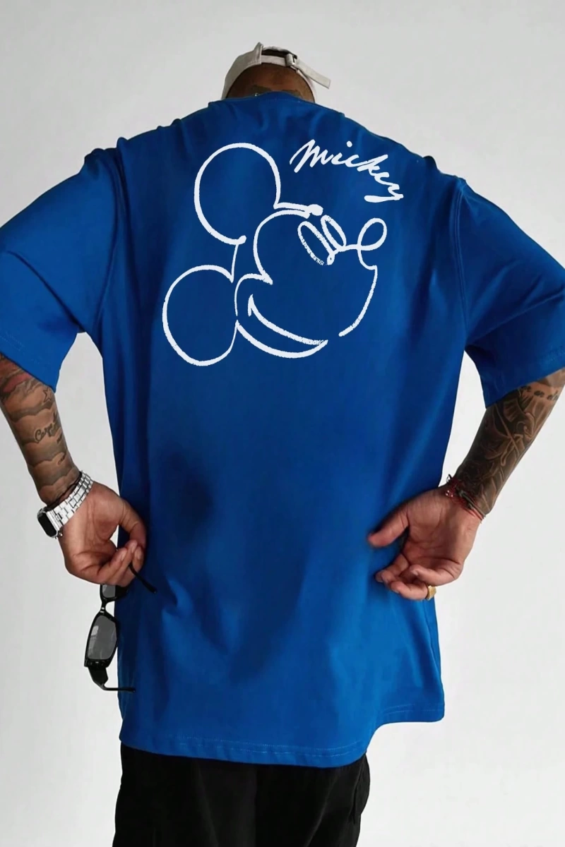 Disney Disney Collab Mickey Mouse Casual Karikatür Baskılı Kısa Kollu Tişört Erkekler İçin, Y