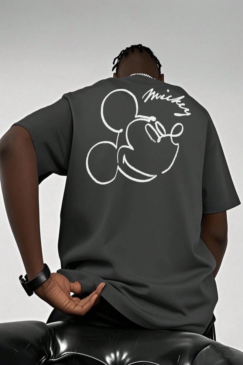 Disney Disney Collab Mickey Mouse Casual Karikatür Baskılı Kısa Kollu Tişört Erkekler İçin, Y