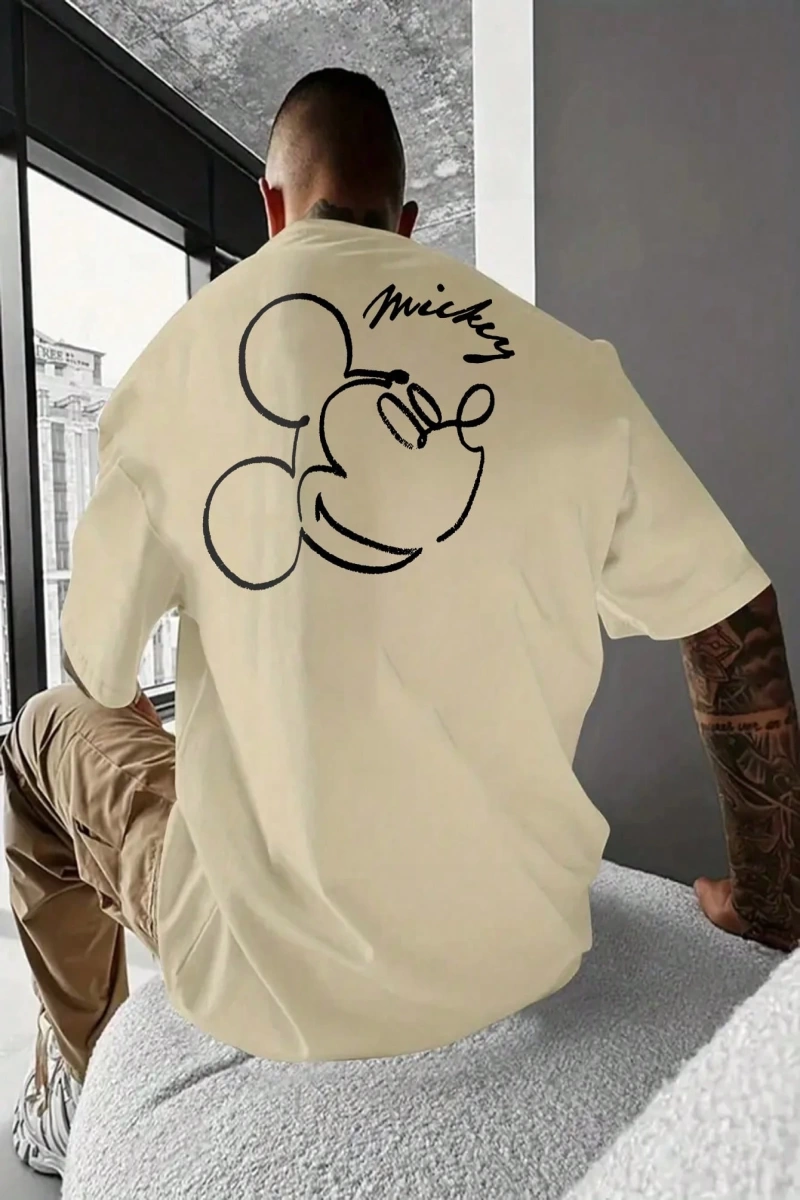 Disney Disney Collab Mickey Mouse Casual Karikatür Baskılı Kısa Kollu Tişört Erkekler İçin, Y