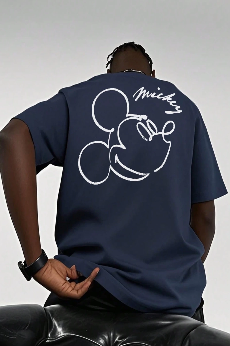 Disney Disney Collab Mickey Mouse Casual Karikatür Baskılı Kısa Kollu Tişört Erkekler İçin, Y