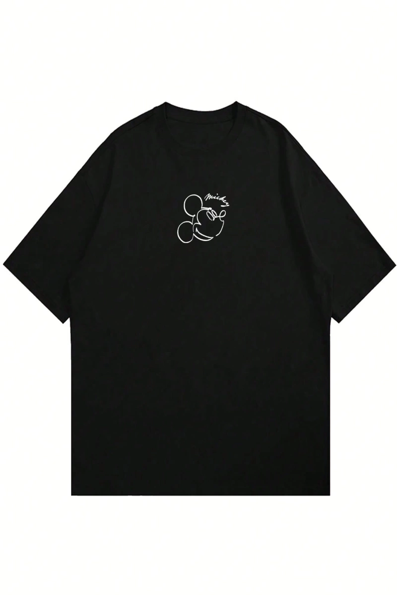Disney Disney Collab Mickey Mouse Casual Karikatür Baskılı Kısa Kollu Tişört Erkekler İçin, Y