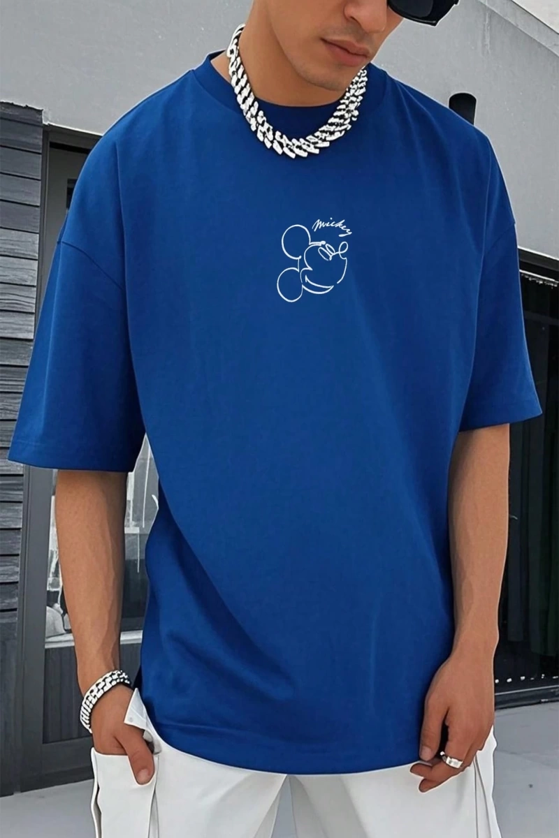 Disney Disney Collab Mickey Mouse Casual Karikatür Baskılı Kısa Kollu Tişört Erkekler İçin, Y