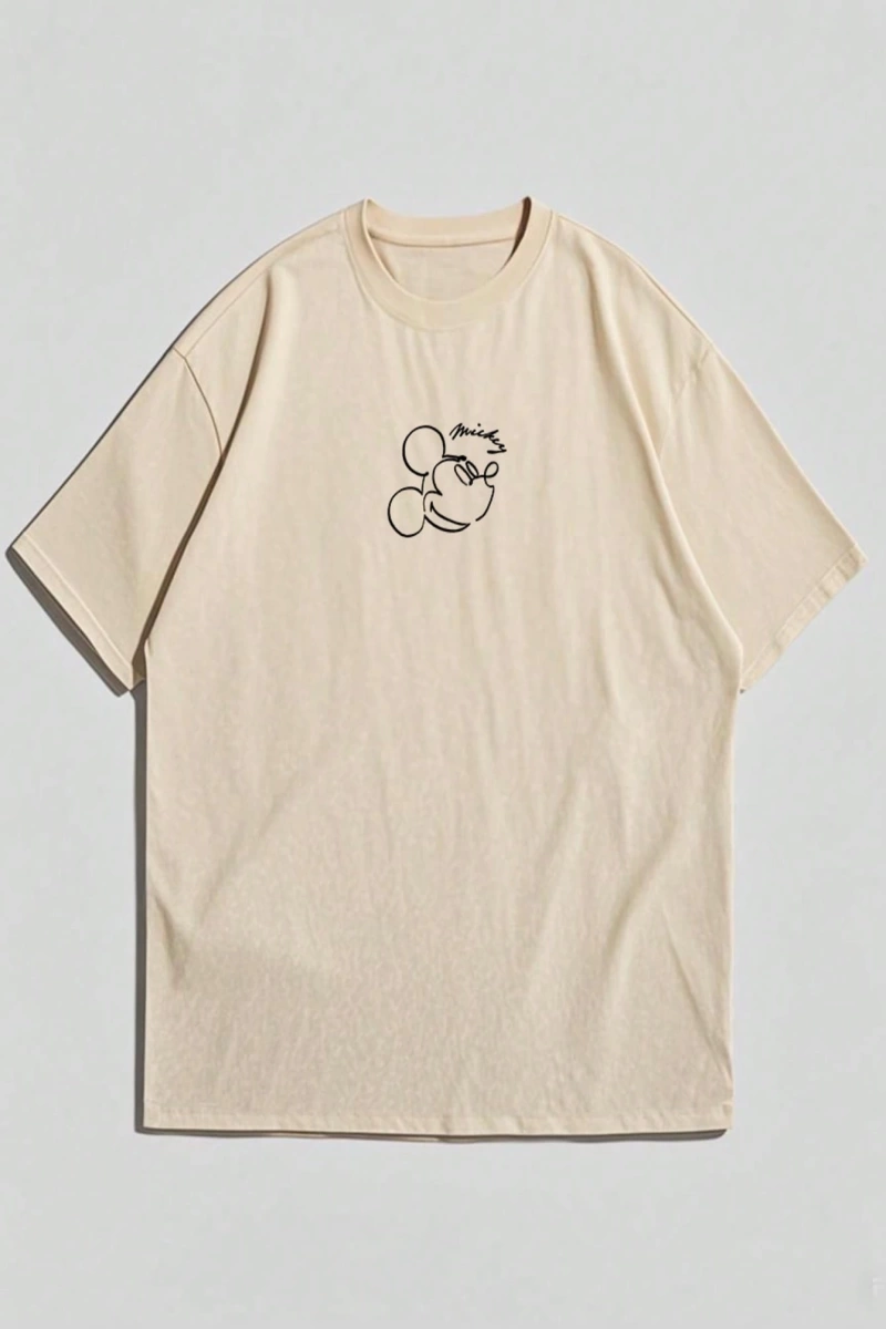 Disney Disney Collab Mickey Mouse Casual Karikatür Baskılı Kısa Kollu Tişört Erkekler İçin, Y