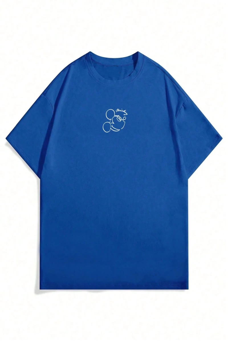 Disney Disney Collab Mickey Mouse Casual Karikatür Baskılı Kısa Kollu Tişört Erkekler İçin, Y