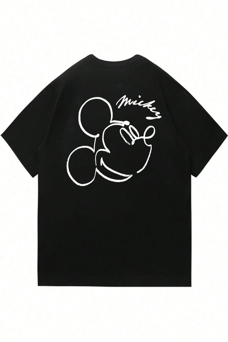 Disney Disney Collab Mickey Mouse Casual Karikatür Baskılı Kısa Kollu Tişört Erkekler İçin, Y