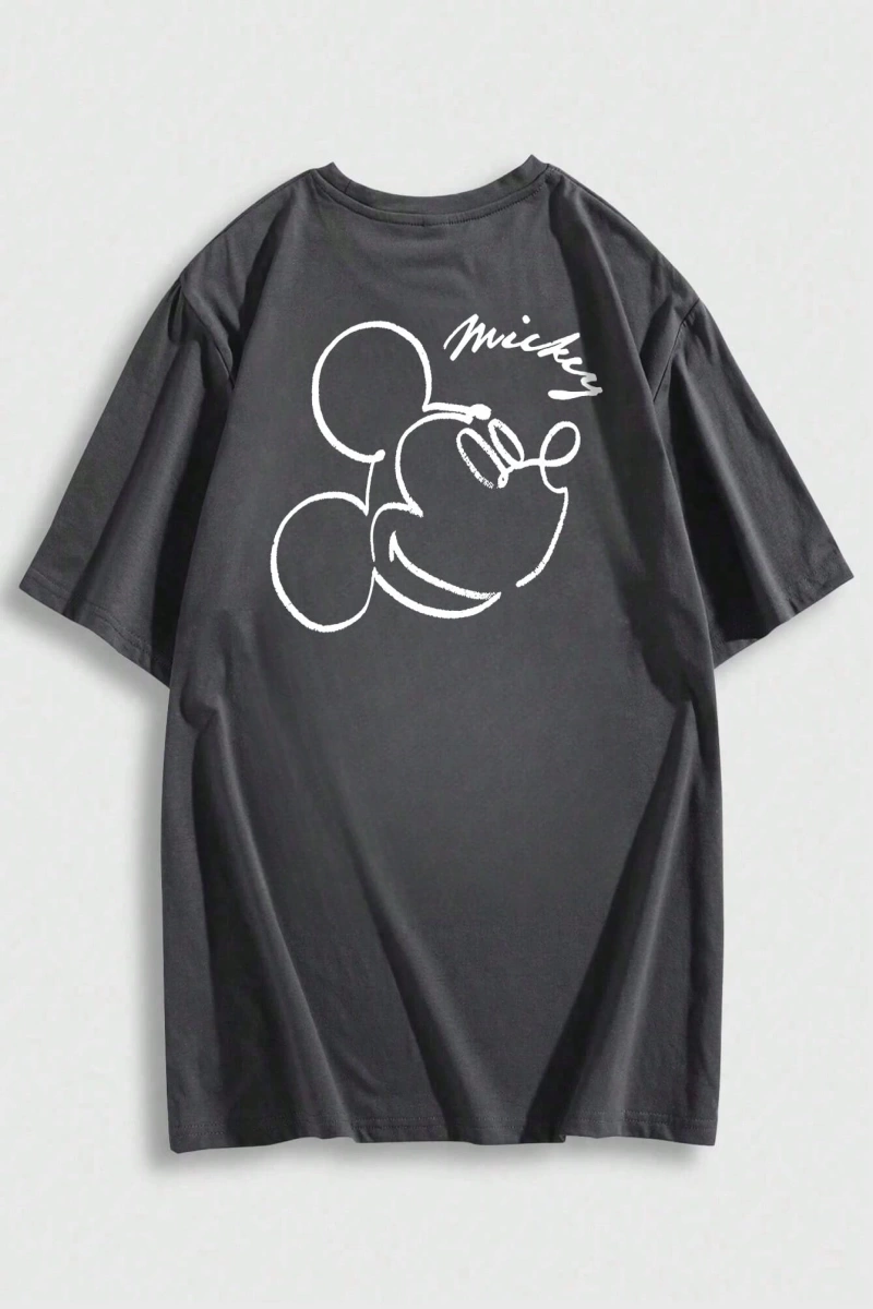 Disney Disney Collab Mickey Mouse Casual Karikatür Baskılı Kısa Kollu Tişört Erkekler İçin, Y