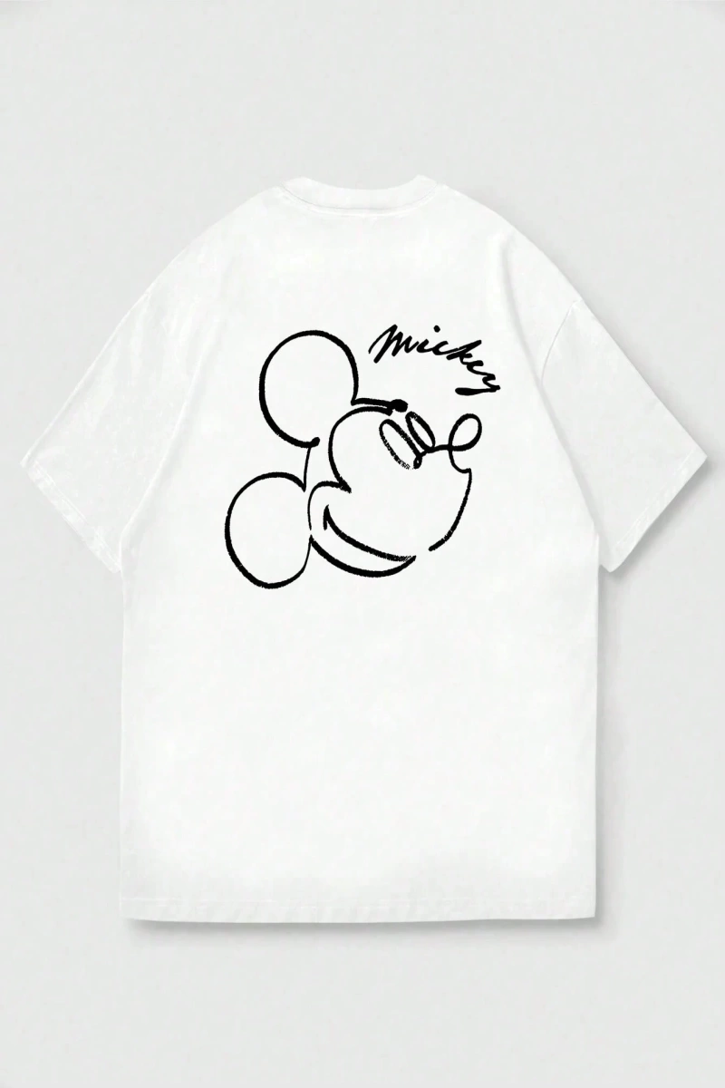 Disney Disney Collab Mickey Mouse Casual Karikatür Baskılı Kısa Kollu Tişört Erkekler İçin, Y