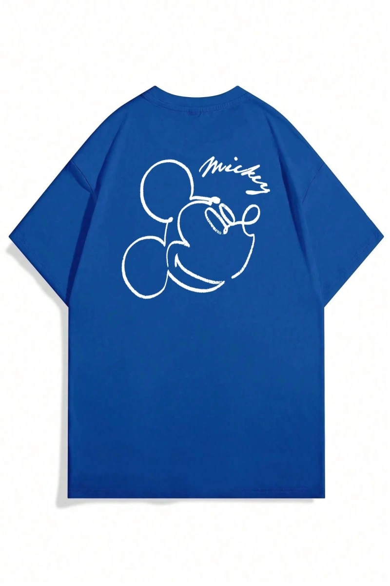 Disney Disney Collab Mickey Mouse Casual Karikatür Baskılı Kısa Kollu Tişört Erkekler İçin, Y