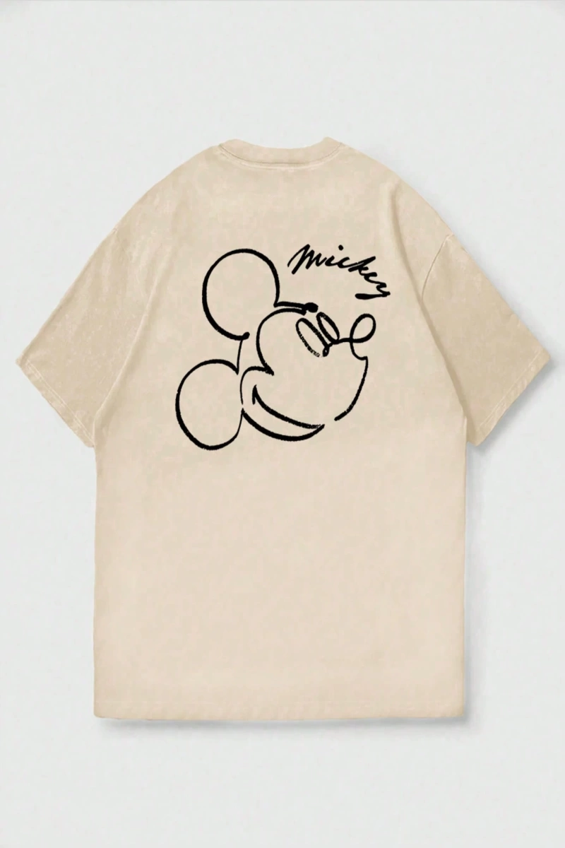 Disney Disney Collab Mickey Mouse Casual Karikatür Baskılı Kısa Kollu Tişört Erkekler İçin, Y