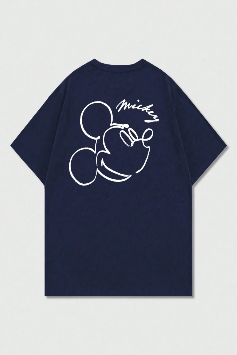 Disney Disney Collab Mickey Mouse Casual Karikatür Baskılı Kısa Kollu Tişört Erkekler İçin, Y