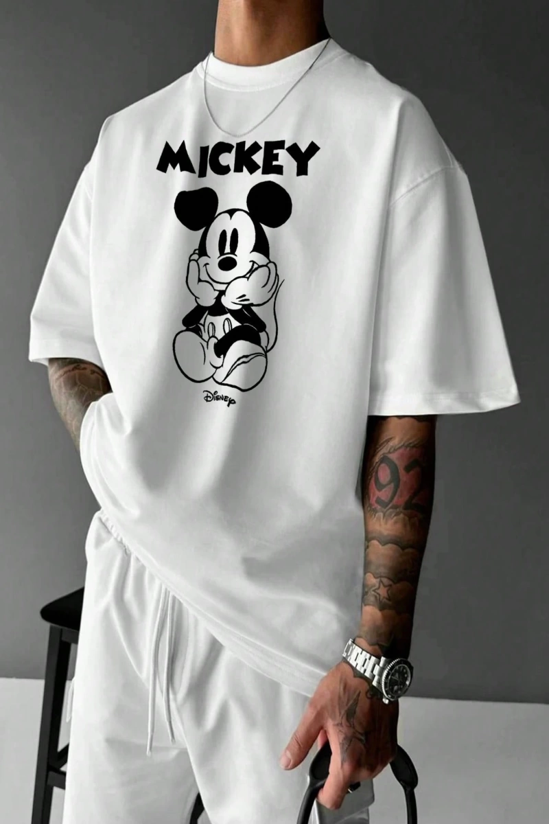 Disney Disney Collab Mickey Mouse Çizgi Film Baskılı Kısa Kollu Tişört, Erkek Günlük Yaz