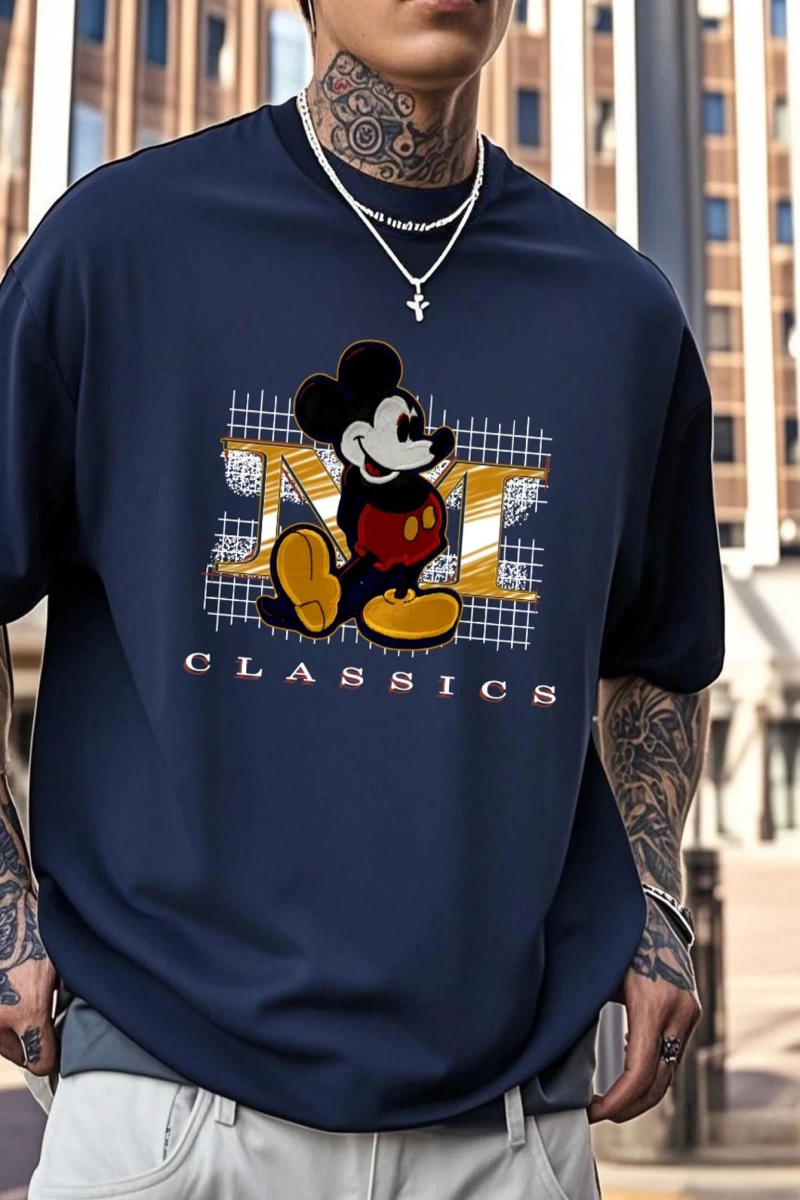 Disney Disney Collab Mickey Mouse Çizgi Film Baskılı Kısa Kollu Tişört, Erkek Günlük Yaz