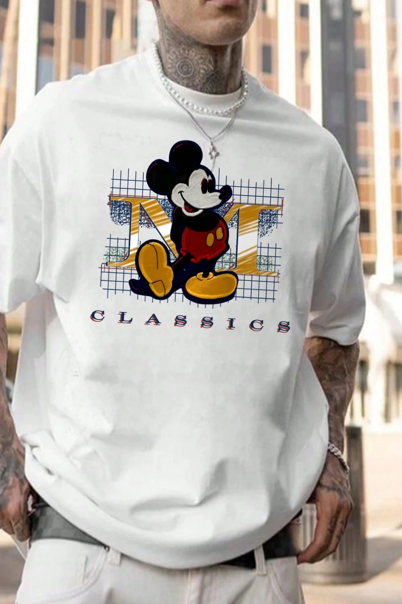 Disney Disney Collab Mickey Mouse Çizgi Film Baskılı Kısa Kollu Tişört, Erkek Günlük Yaz