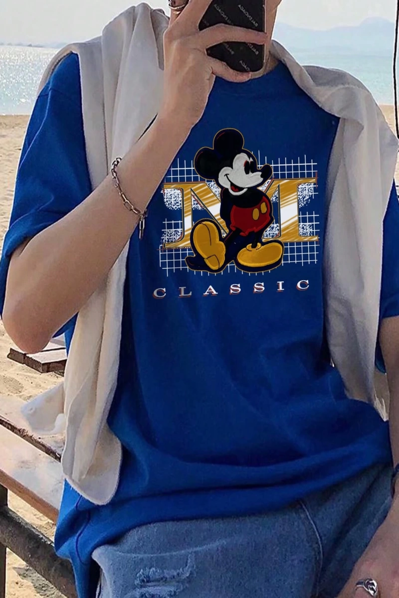 Disney Disney Collab Mickey Mouse Çizgi Film Baskılı Kısa Kollu Tişört, Erkek Günlük Yaz