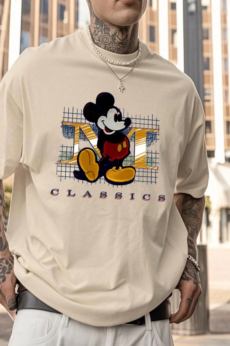 Disney Disney Collab Mickey Mouse Çizgi Film Baskılı Kısa Kollu Tişört, Erkek Günlük Yaz