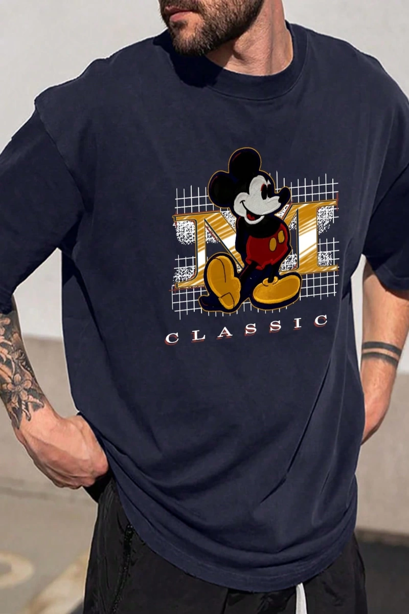 Disney Disney Collab Mickey Mouse Çizgi Film Baskılı Kısa Kollu Tişört, Erkek Günlük Yaz