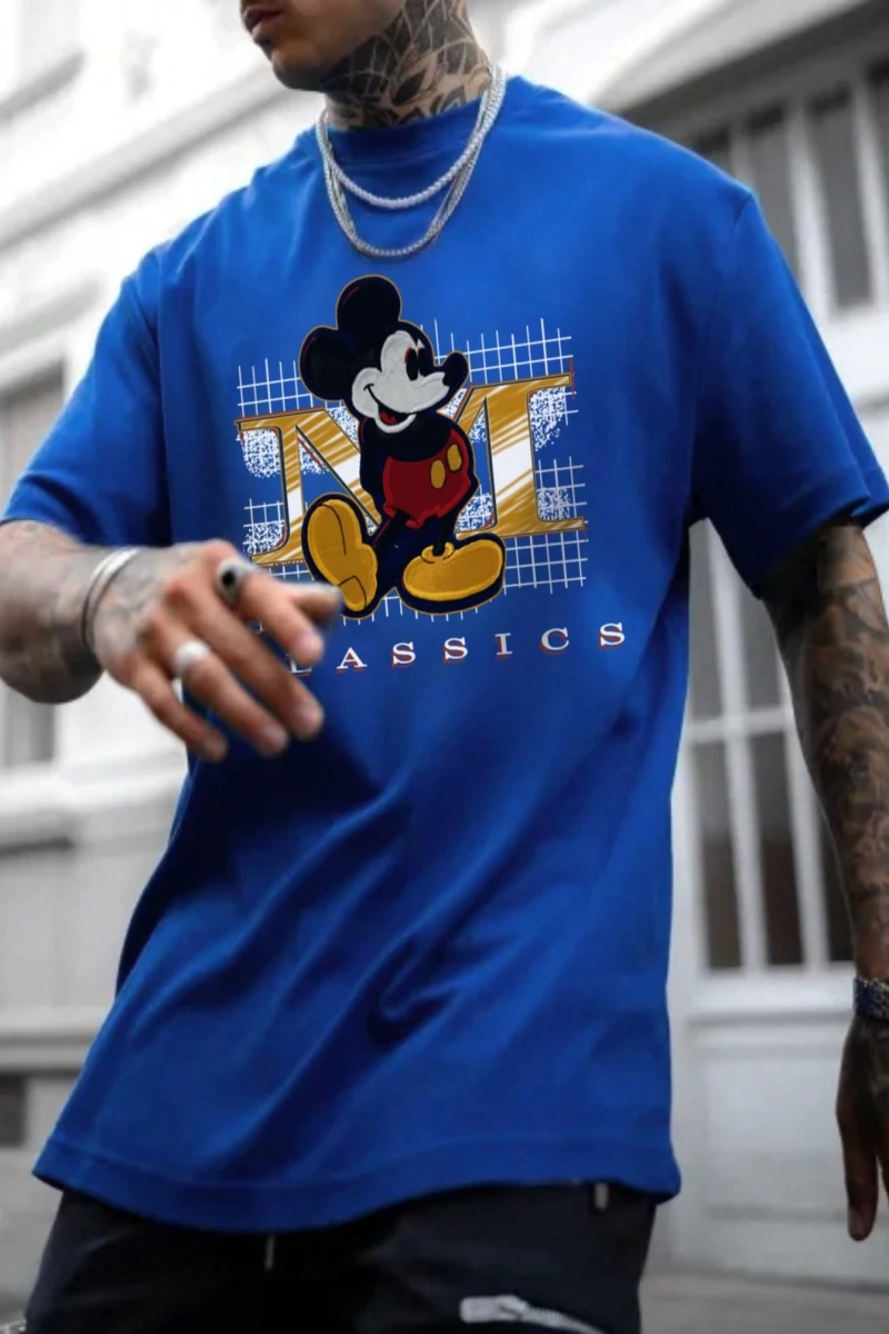 Disney Disney Collab Mickey Mouse Çizgi Film Baskılı Kısa Kollu Tişört, Erkek Günlük Yaz