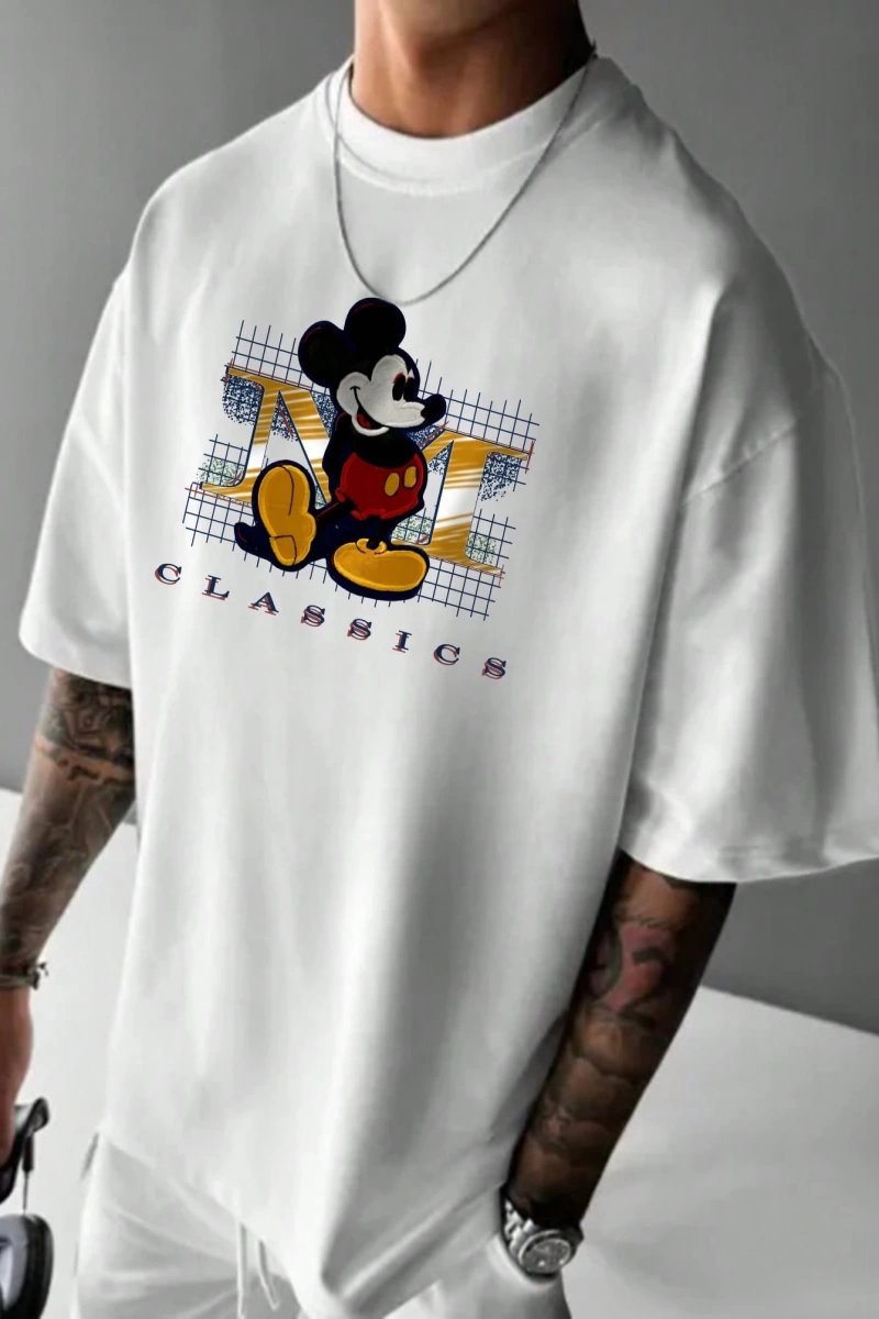 Disney Disney Collab Mickey Mouse Çizgi Film Baskılı Kısa Kollu Tişört, Erkek Günlük Yaz