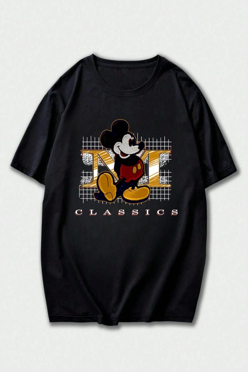 Disney Disney Collab Mickey Mouse Çizgi Film Baskılı Kısa Kollu Tişört, Erkek Günlük Yaz