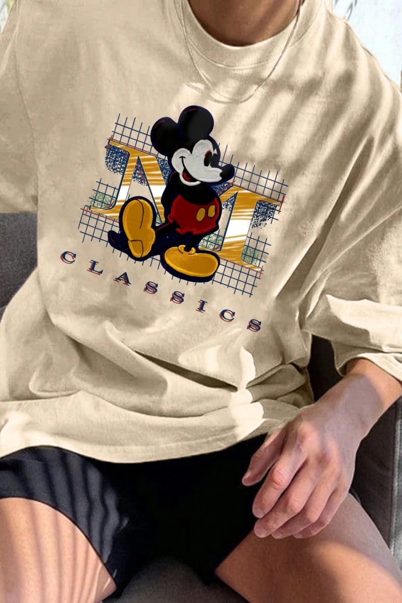 Disney Disney Collab Mickey Mouse Çizgi Film Baskılı Kısa Kollu Tişört, Erkek Günlük Yaz