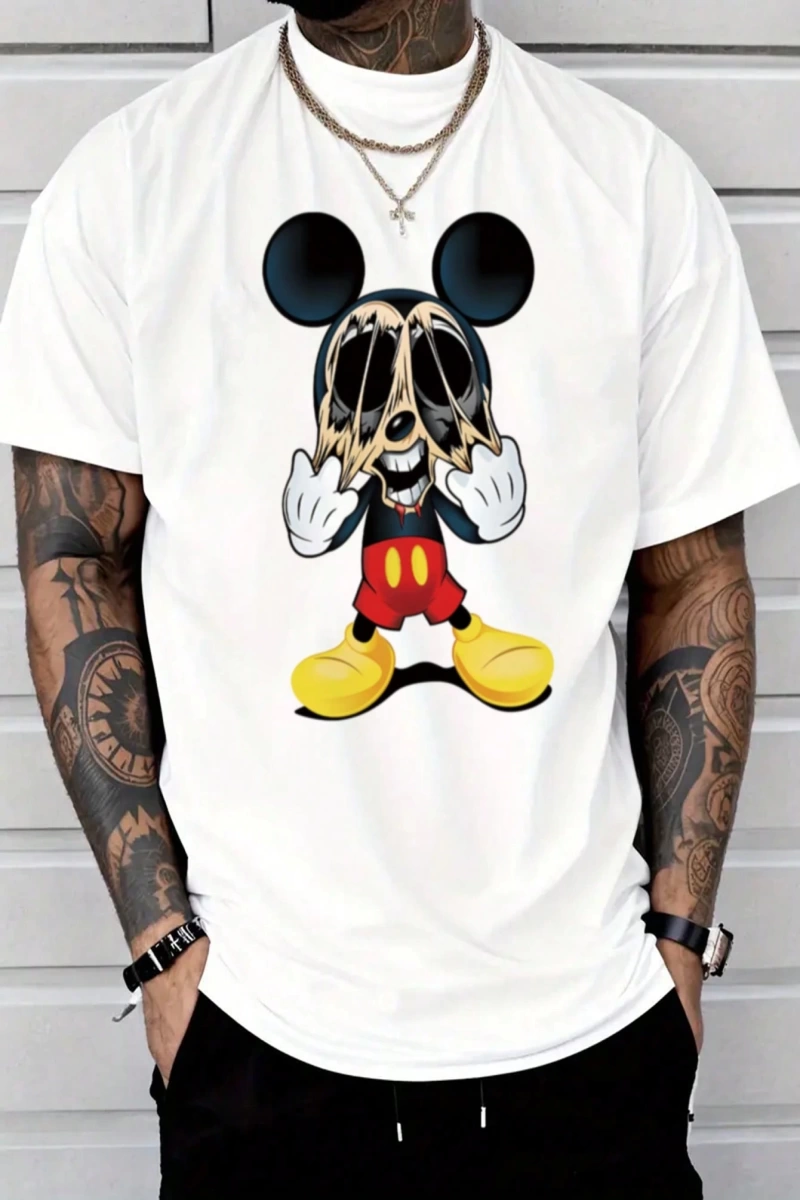 Disney Disney Collab Mickey Mouse Yaz Erkek Günlük Karikatür Baskılı Kısa Kollu Tişört