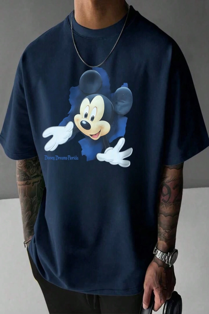 Disney Disney İşbirliği Mickey Mouse Baskılı Erkek Günlük Kısa Kollu Tişört, Yaz