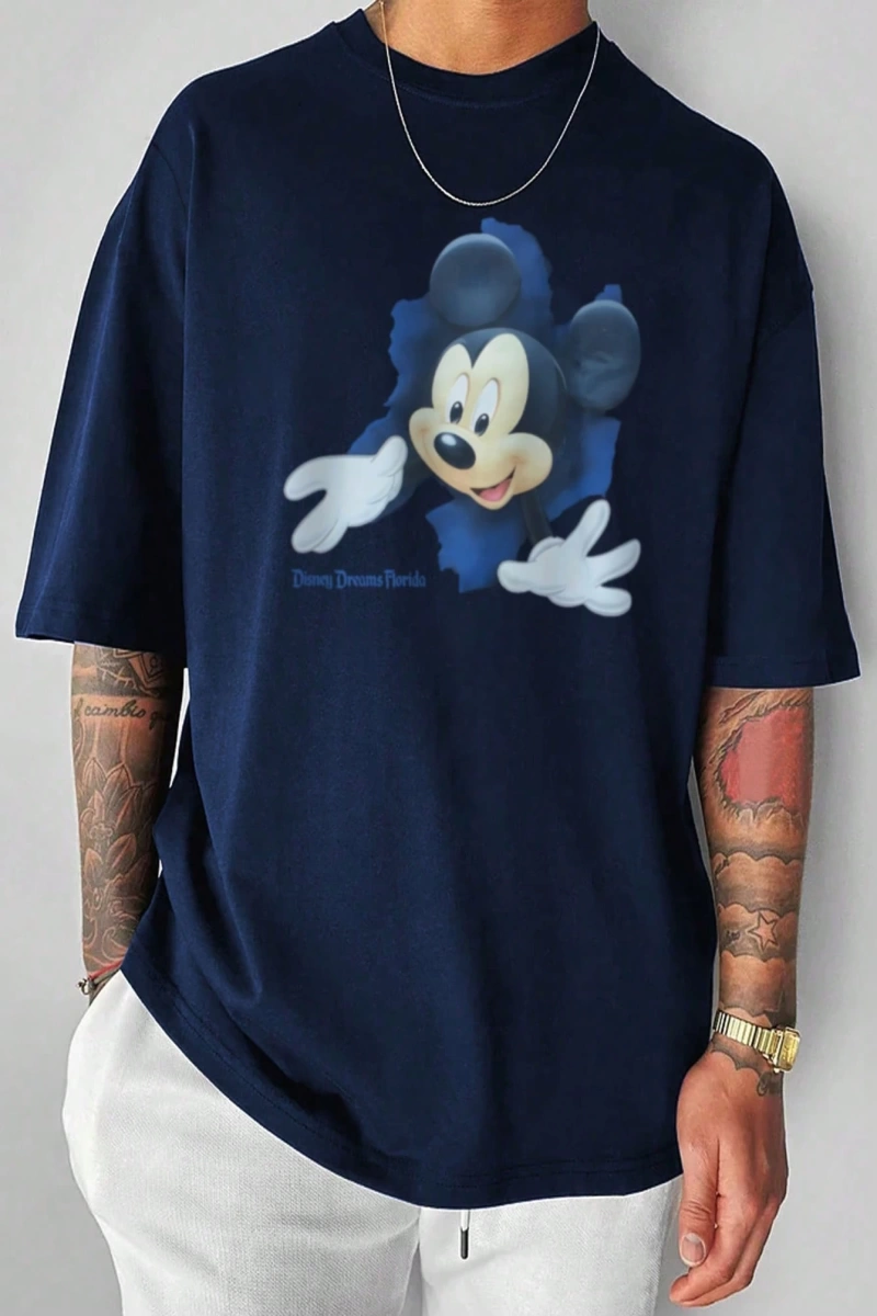Disney Disney İşbirliği Mickey Mouse Baskılı Erkek Günlük Kısa Kollu Tişört, Yaz