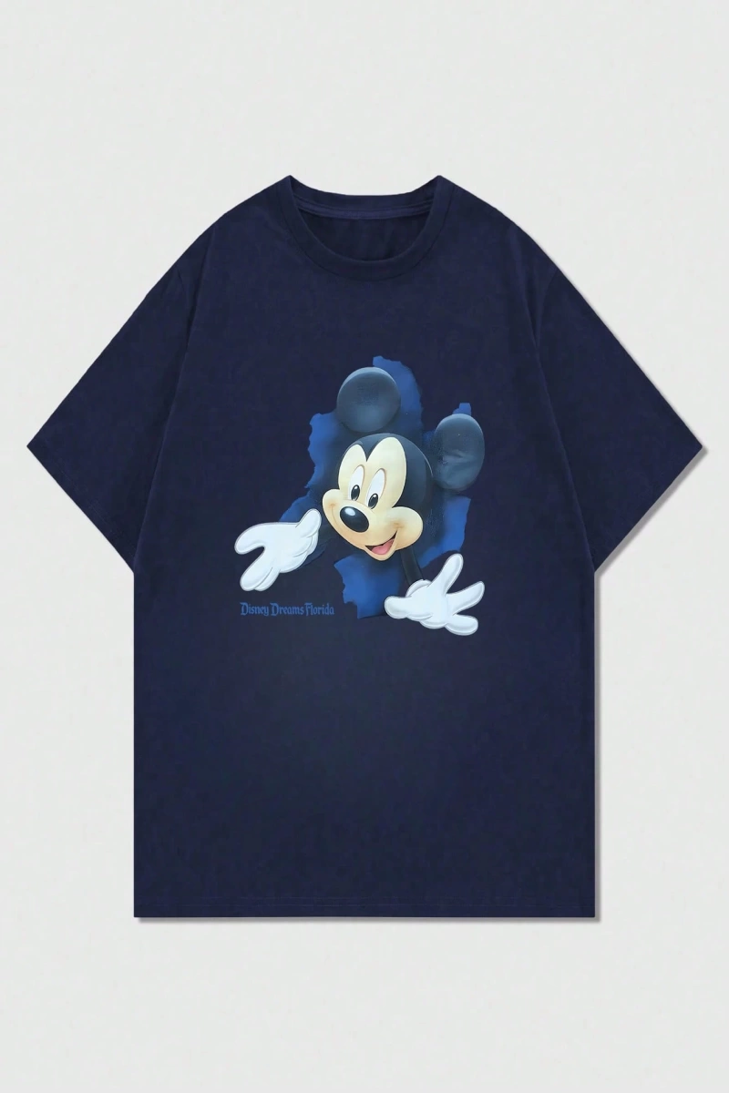Disney Disney İşbirliği Mickey Mouse Baskılı Erkek Günlük Kısa Kollu Tişört, Yaz