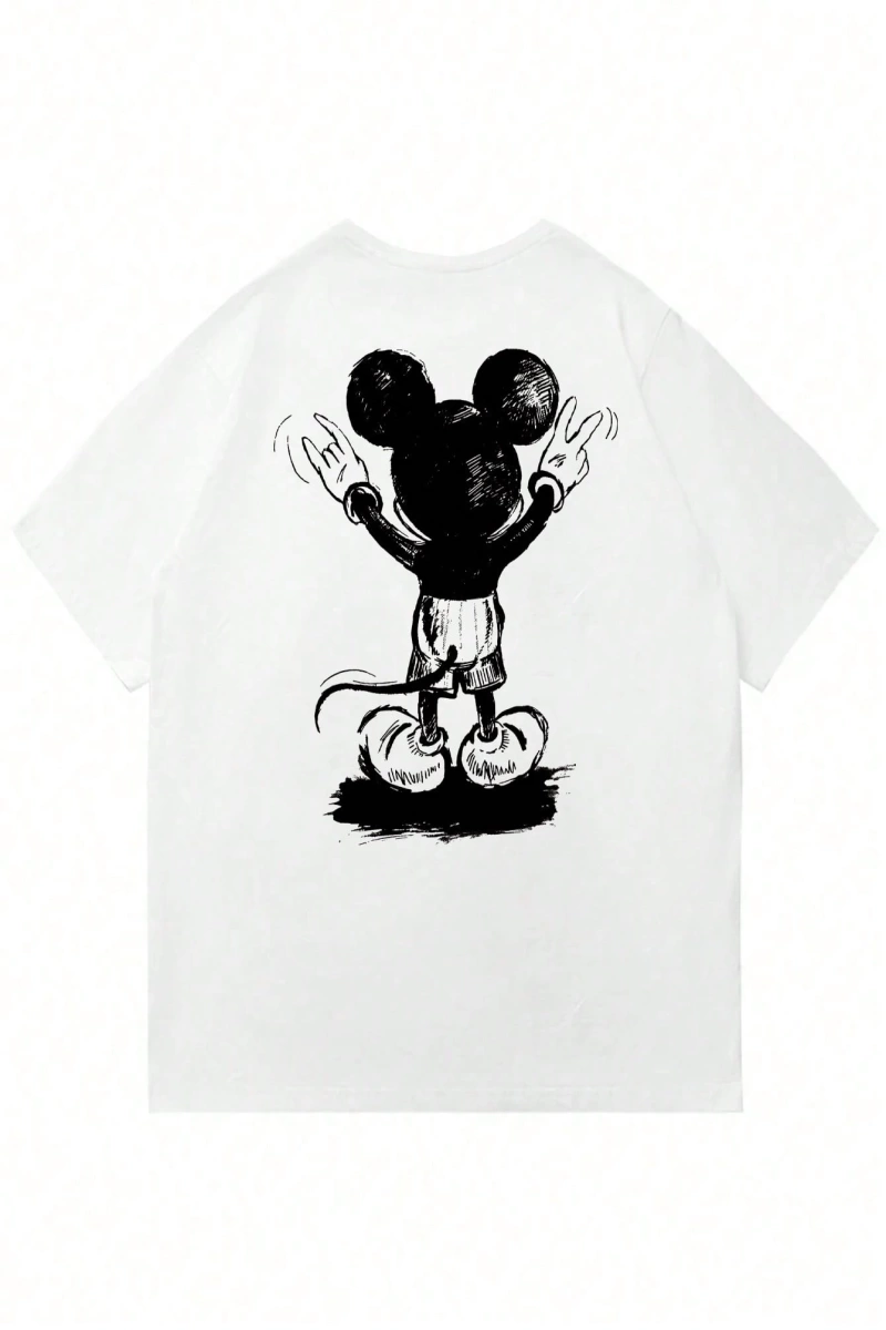 Disney Disney İşbirliği Mickey Mouse Erkek Rahat Karikatür Baskılı Kısa Kollu Tişört, Yaz