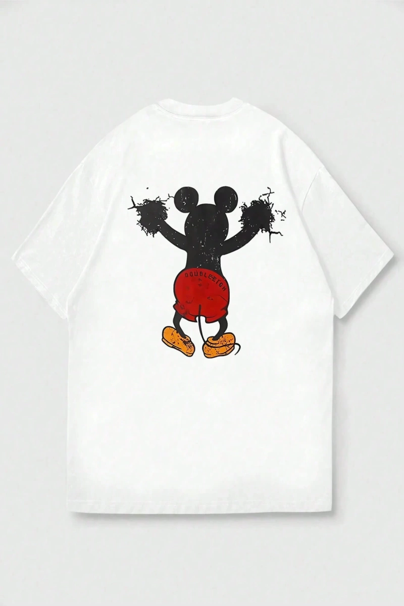 Disney Disney İşbirliği Mickey Mouse Erkek Rahat Karikatür Baskılı Kısa Kollu Tişört, Yaz