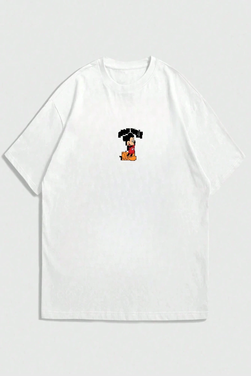 Disney Disney İşbirliği Mickey Mouse Erkek Rahat Karikatür Baskılı Kısa Kollu Tişört, Yaz
