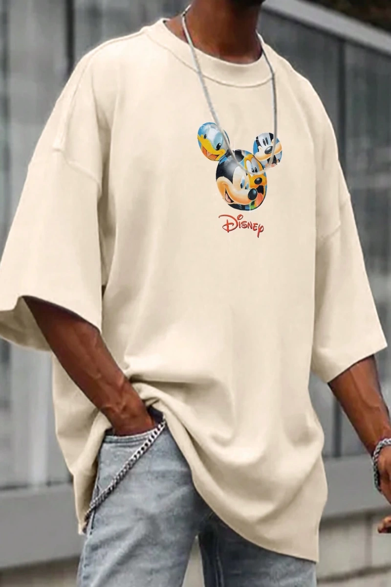 Disney Disney İşbirliği Mickey Mouse Erkek Yaz Rahat Karikatür Baskılı Kısa Kollu Tişört