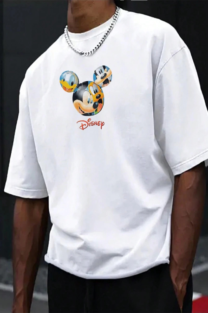 Disney Disney İşbirliği Mickey Mouse Erkek Yaz Rahat Karikatür Baskılı Kısa Kollu Tişört