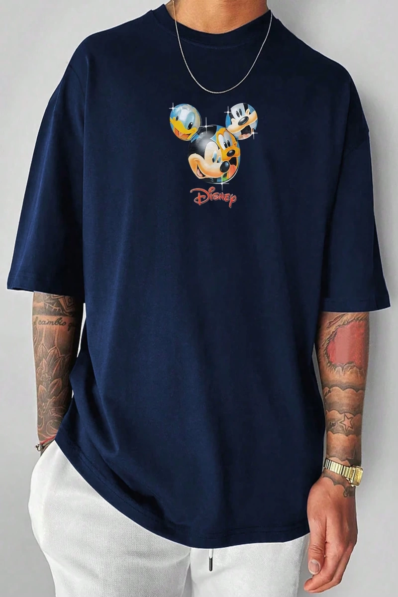 Disney Disney İşbirliği Mickey Mouse Erkek Yaz Rahat Karikatür Baskılı Kısa Kollu Tişört