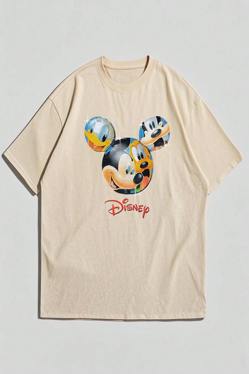 Disney Disney İşbirliği Mickey Mouse Erkek Yaz Rahat Karikatür Baskılı Kısa Kollu Tişört